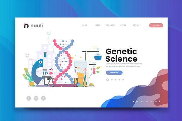 时尚高端简约扁平化遗传科学DNA基因banner着陆页插画海报Web PSD和AI矢量模板