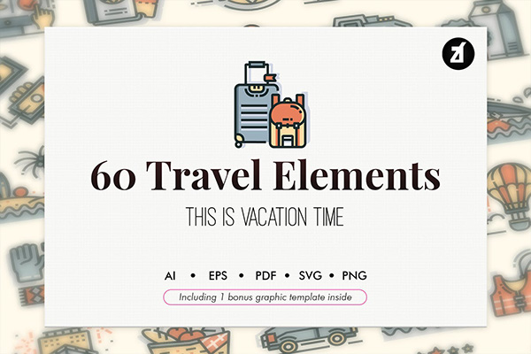 60个旅行元素矢量图标icon大集合