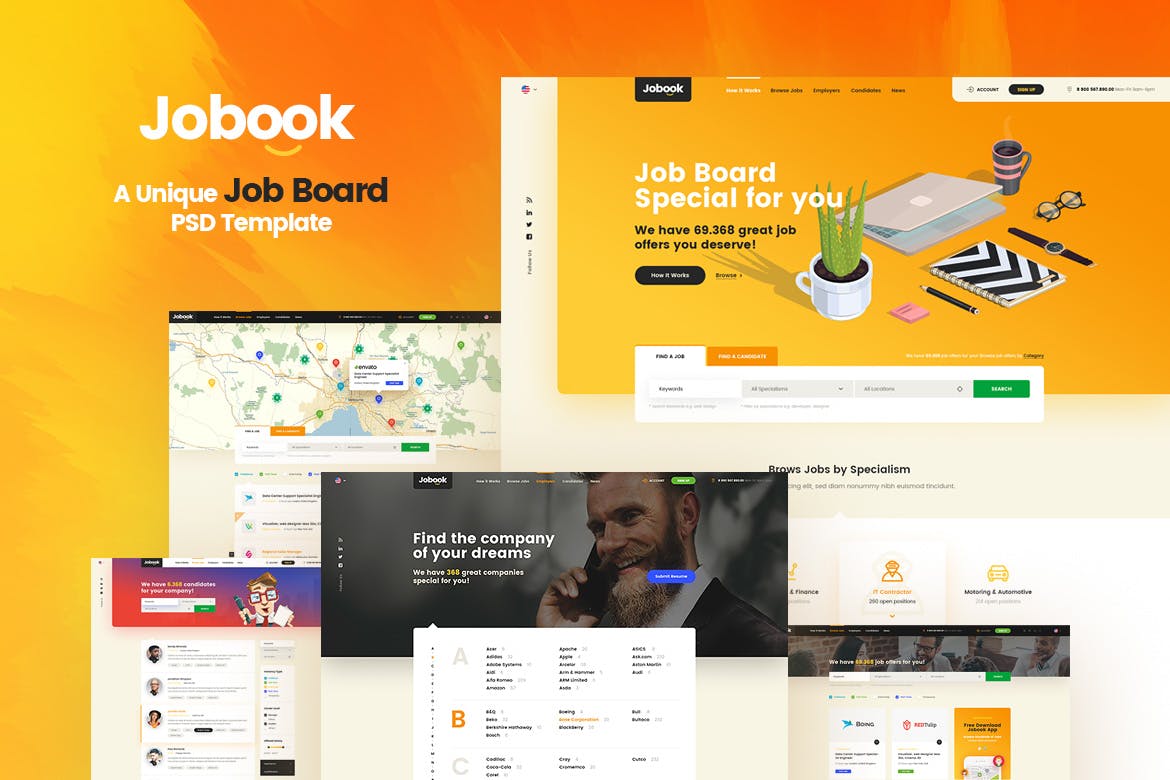 网站模板 | 橘色橙色精心设计明亮现代企业页面独特微博项目
