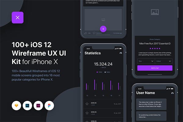 iOS 12线框UI和UX套件 – iPhone X.