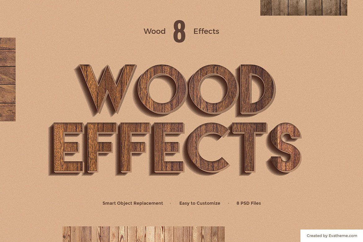 图层样式 | 3D立体时尚精致8种木材木质木纹PSD