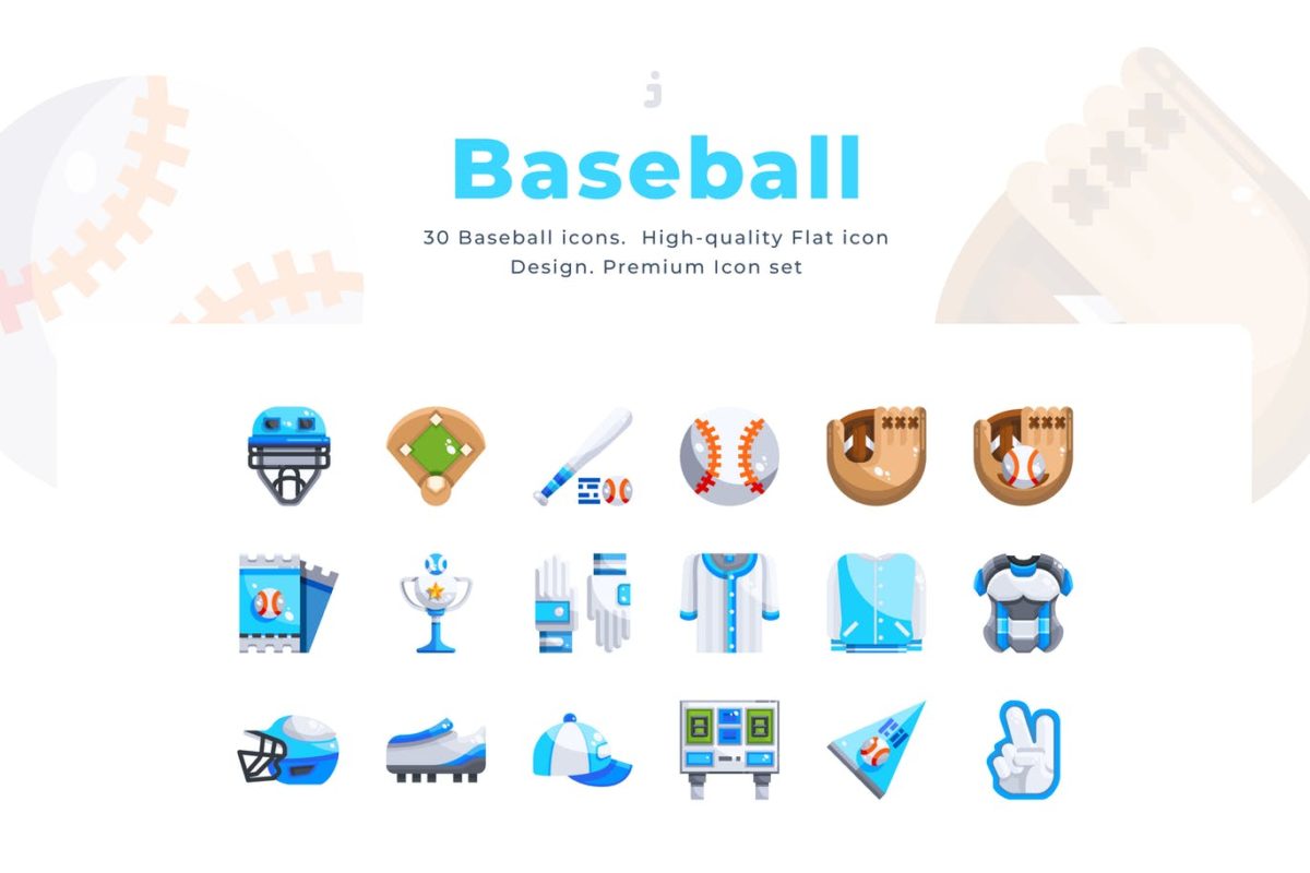图标 | 矢量球棒手套装备棒球体育运动项目