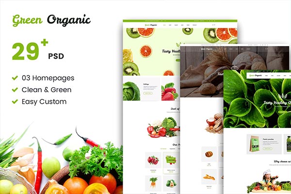 时尚清新高端健康绿色有机食品电子商务网店面包店PSD网站设计模板