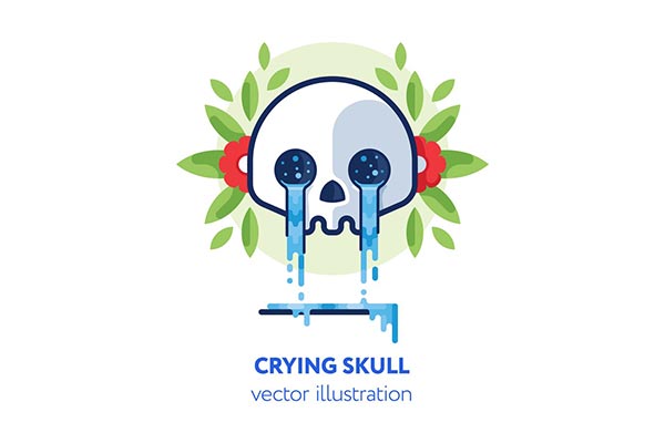 时尚个性可爱高端简约线条风格哭泣的骷髅标志logo插画设计模板