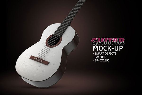 少见稀有的音乐乐器吉他外观设计VI样机展示模型mockups