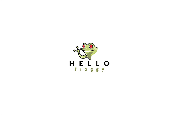 可爱清新hello打招呼招手青蛙logo标志吉祥物设计模板