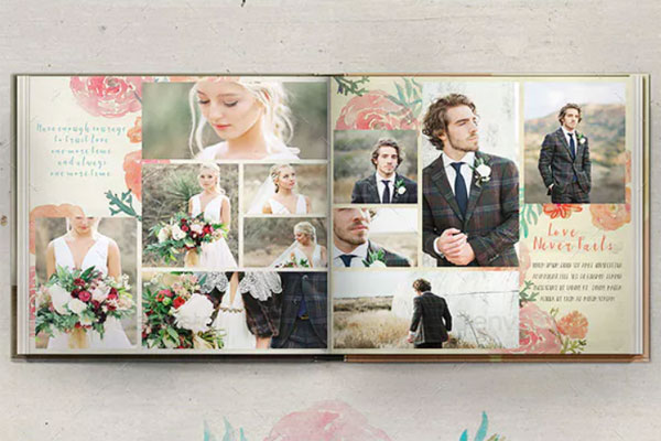 复古水彩花卉婚礼相册设计模板