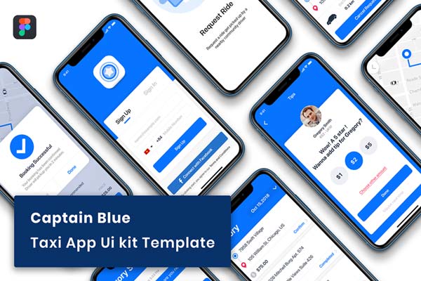 蓝色打车租车多功能 APP UI KIT 套装模板下载 ui设计app iOS Ui [Fig]