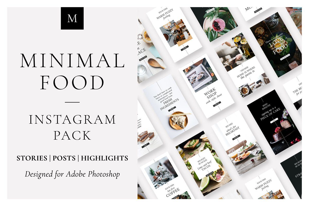 极简主义的食物Instagram帖子模板套装