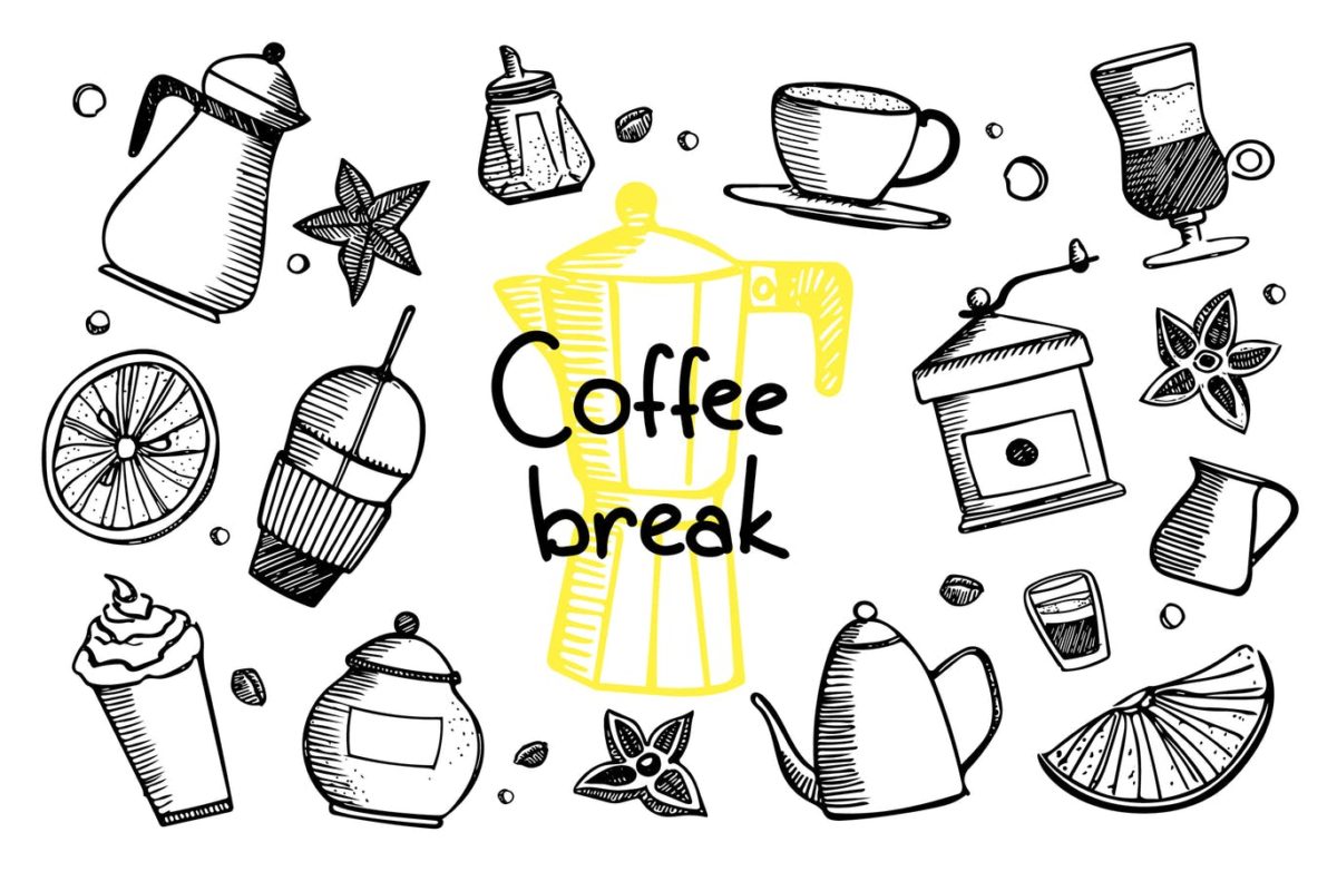 插画 | 咖啡饮料茶水间手绘矢量黑白线条主题元素