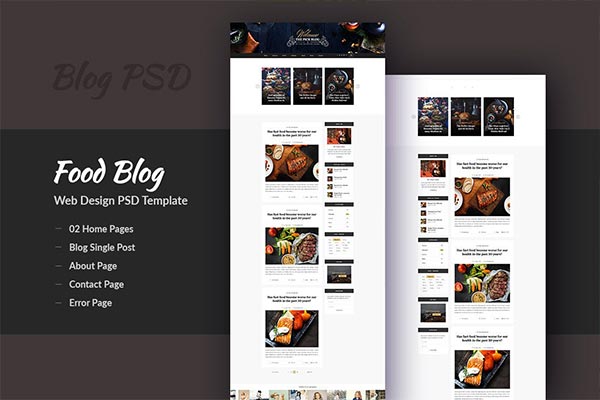 时尚高端多用途的创意食品博客网站设计模板-PSD