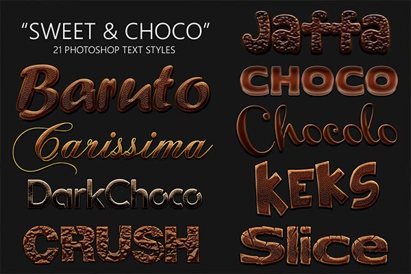 21个3D立体Sweet和Choco巧克力糖果质感Photoshop图层样式大集合