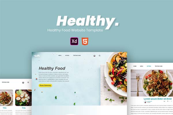 健康美食相关的网站模板下载网页模板html网站模板[XD,HTML]