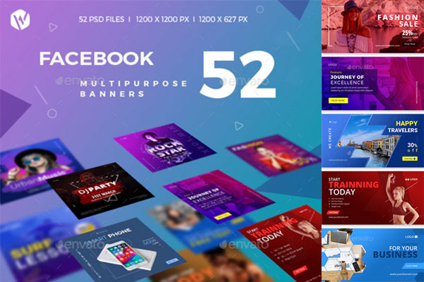 52个Facebook多用途广告Banner模板