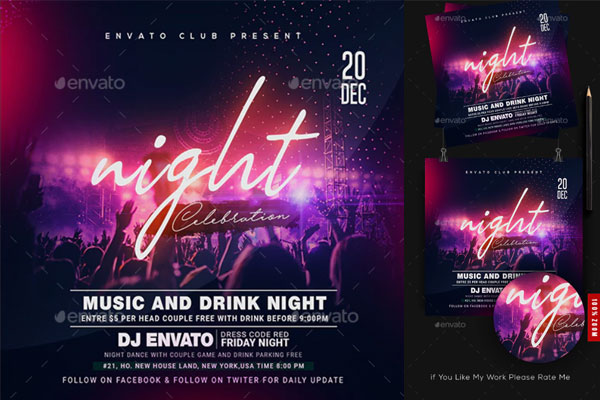 DJ音乐之夜派对传单海报设计