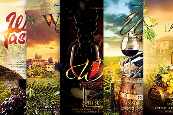 葡萄酒节日活动海报传单设计套装