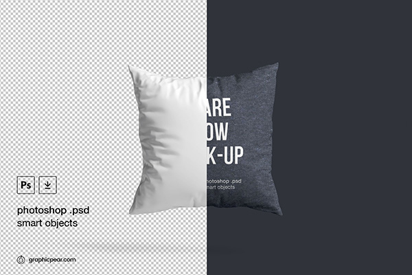 Mockup | 简洁浮动梦幻般方形帆布纹理枕头设计样机