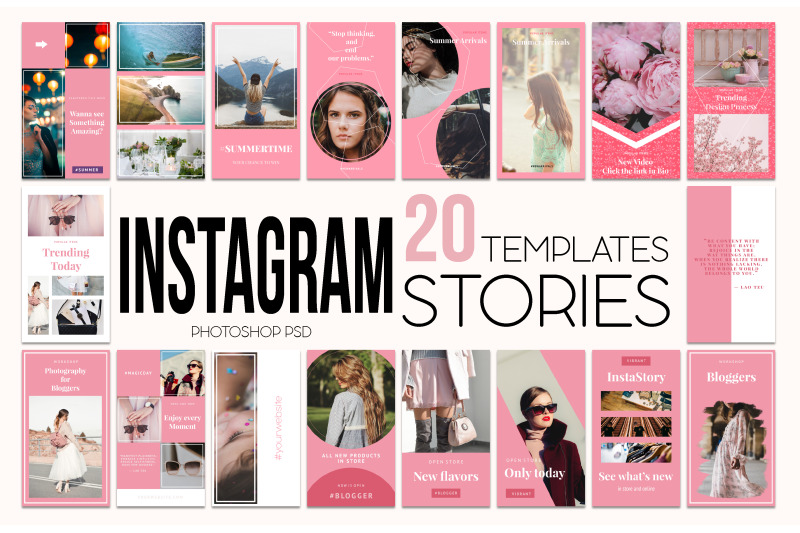 现代粉色设计Instagram故事模板套装