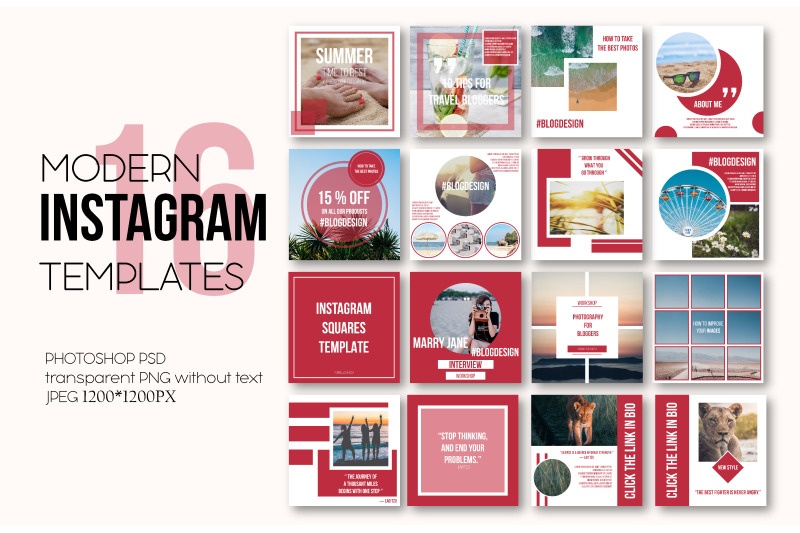 深红色设计风格Instagram帖子模板套装