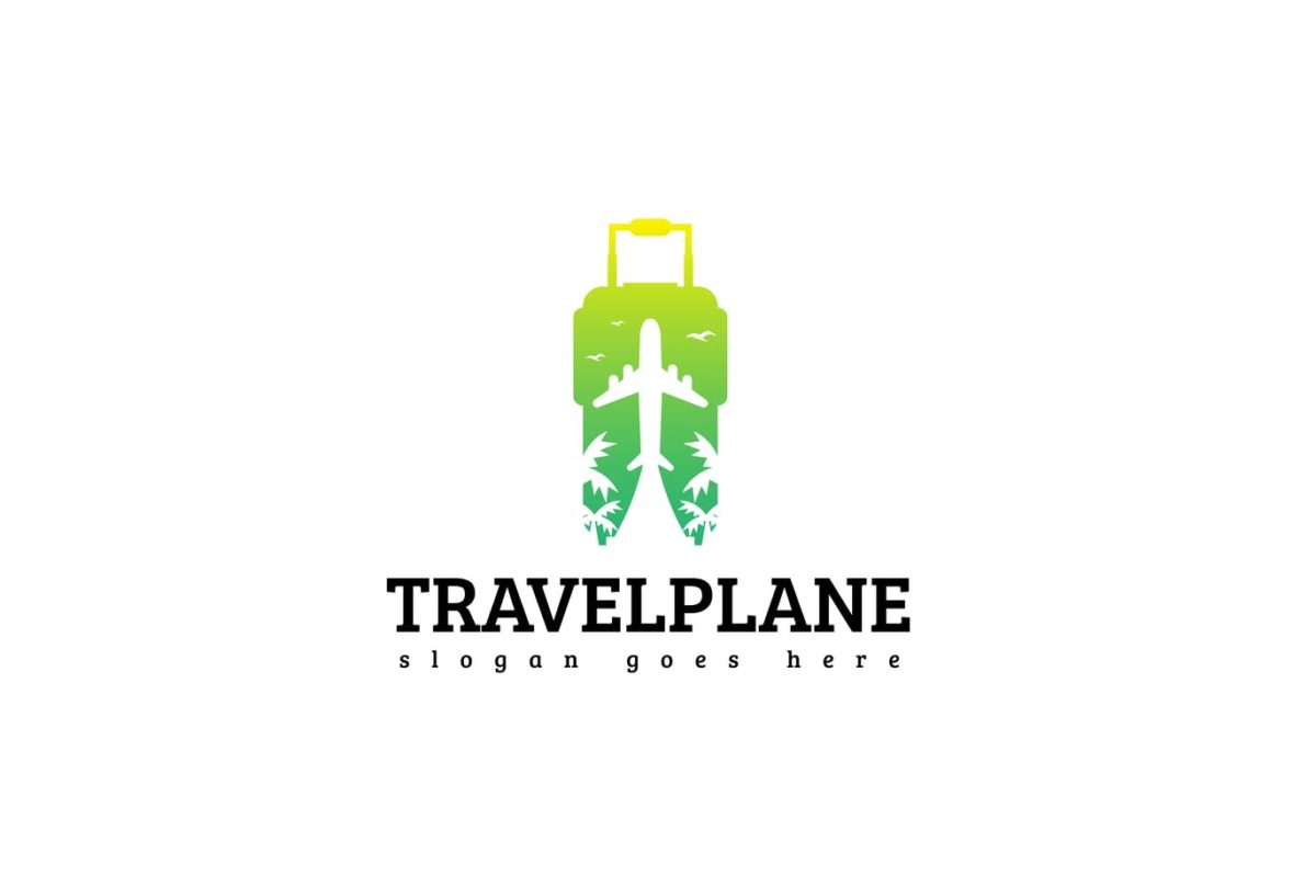 时尚简约高端正负形旅游箱飞机渡假logo标志设计模板