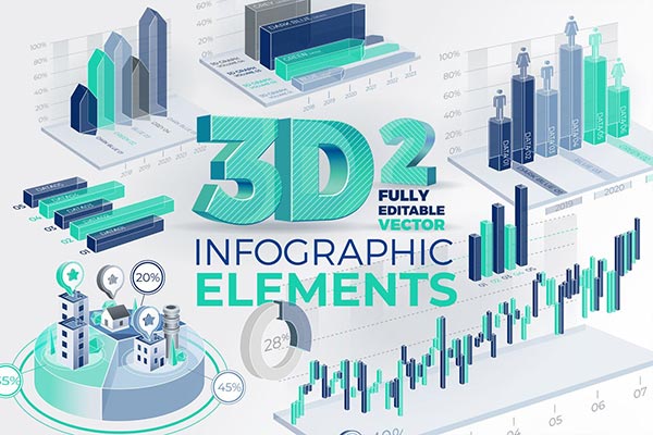 时尚高端3D立体大数据公司信息图表插图插画元素集合-2