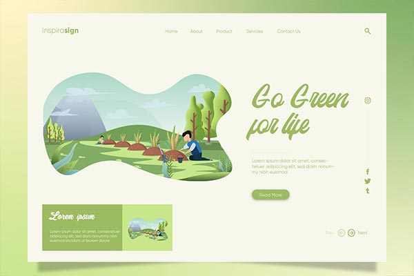 时尚高端绿色环保植树节海报banner插画着陆页设计模板