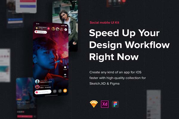 酷炫细腻的社交网站APP UI KIT套装模板下载 app设计 移动ui设计 iOS Ui[Sketch,fig,XD]
