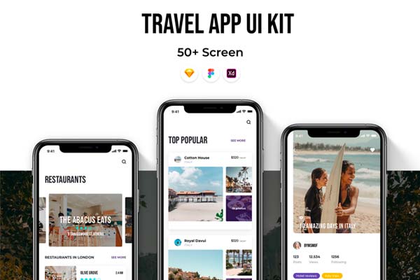 高端的旅行社交主题APP UI KIT套装 app设计 app界面设计 iOS Ui[Sketch,XD,fig]