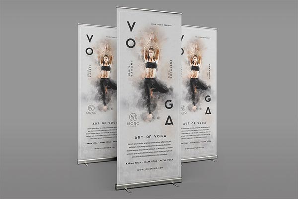 时尚高端稀有少见的中国风水墨风格的瑜伽健身运动X展架易拉宝门型架设计模板