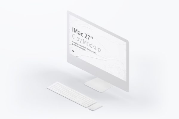 苹果电脑样机 Clay iMac 27” Mockup, Isometric Right View