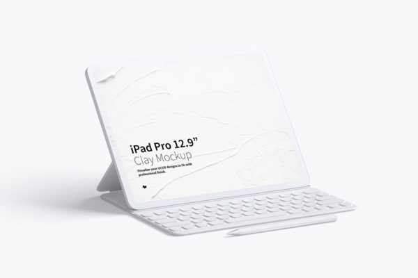 平板电脑样机素材 Clay iPad Pro 12.9” Mockup, With Key Board