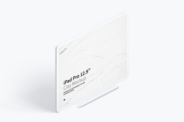 iPad样机素材 Clay iPad Pro 12.9 Mockup, Isometric Right View 03