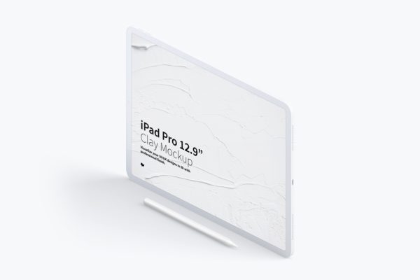 iPad样机素材 Clay iPad Pro 12.9 Mockup, Isometric Left View 03