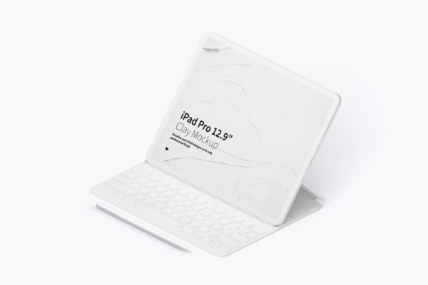 ipad样机素材 Clay iPad Pro 12.9” Mockup, Isometric Right View With Keyboard