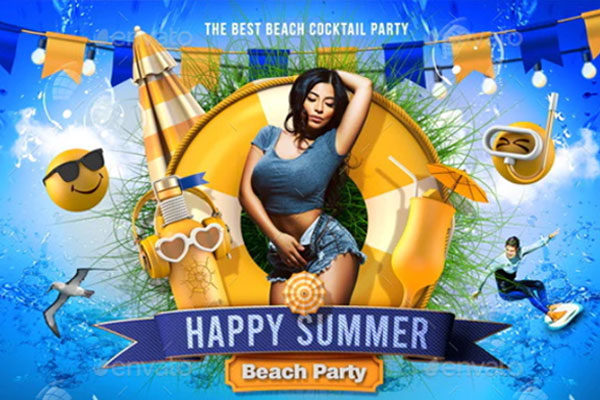 夏日海滩派对活动宣传传单设计