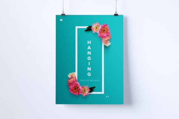 悬挂海报样机素材 2:3 portrait hanging poster mockup