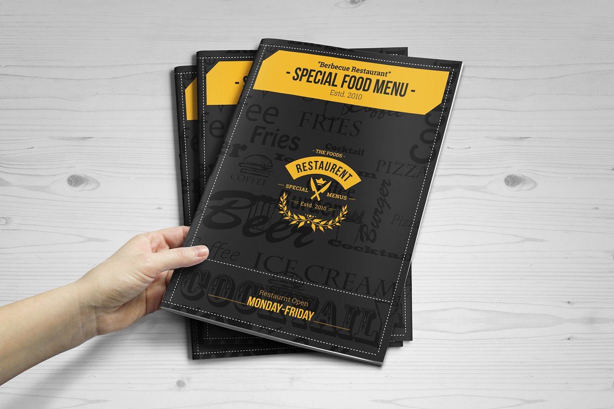 12页餐厅食物菜单黑色排版手册设计