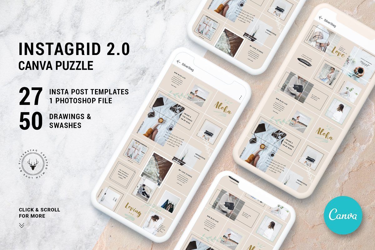 27款时尚的Instagram社交故事网格拼图模板