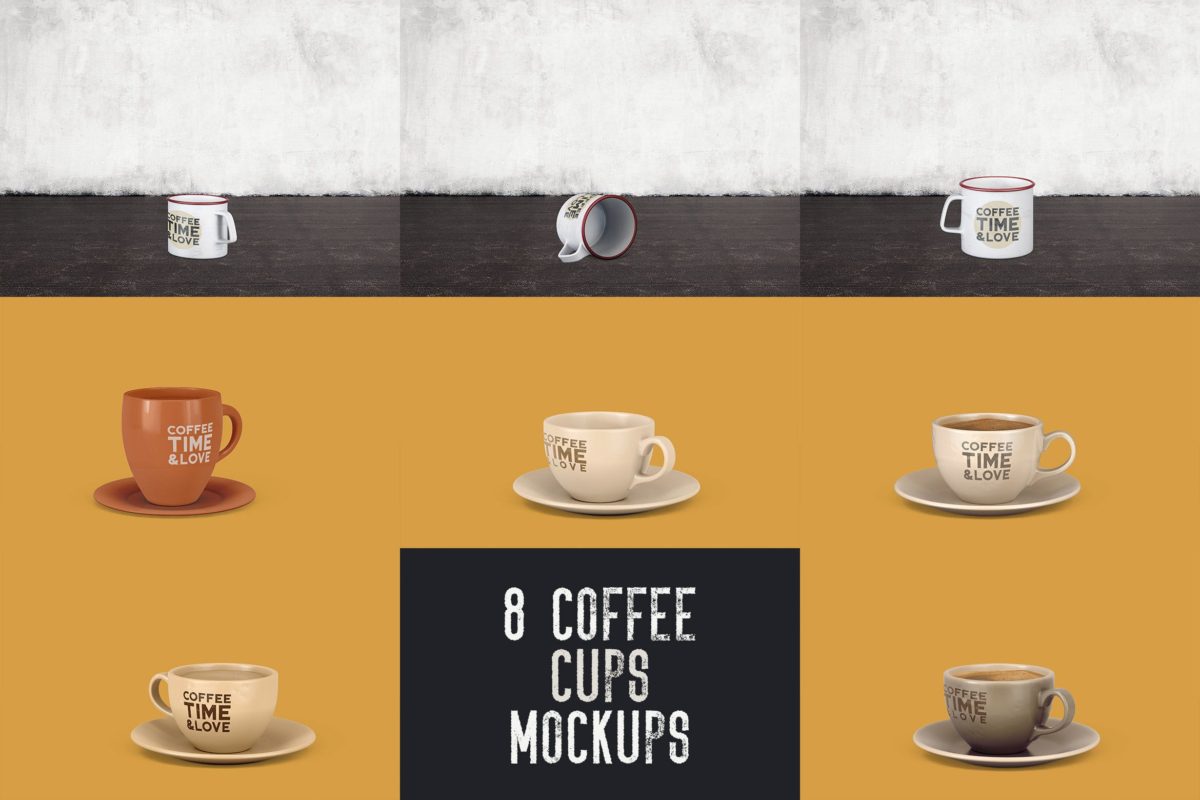 8款经典的咖啡杯logo设计展示样机下载[PSD]