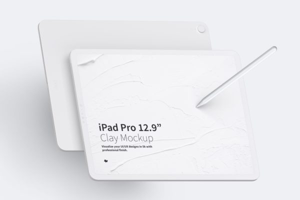 ipad样机素材 Clay iPad Pro 12.9” Mockup, Landscape Front and Back View