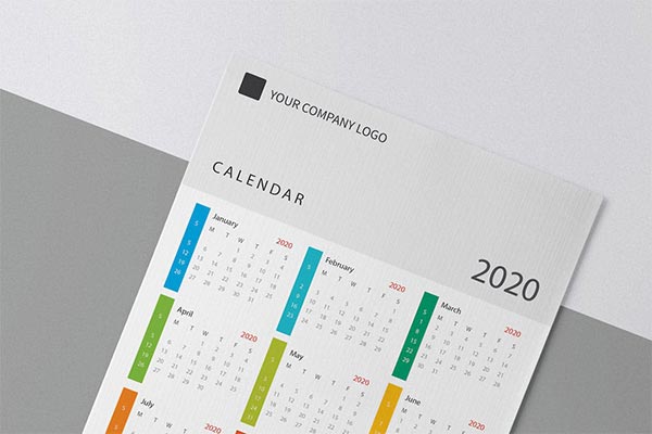 时尚简约最新的2020新年日历台历设计模板