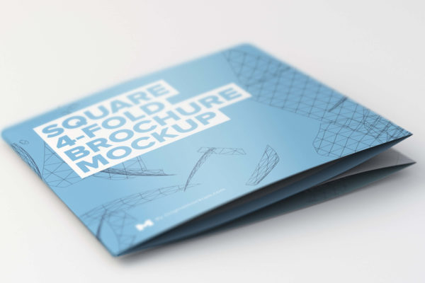 折叠方形小册子样机素材 Folded Square 4-Fold Brochure Mockup