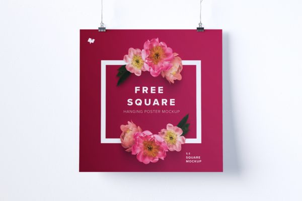 海报设计样机素材 Free 1:1 square hanging poster mockup