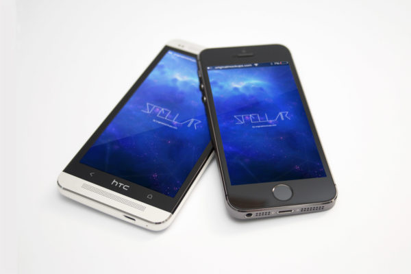 HTC One M7和iPhone 5s太空灰模型 HTC One M7 and iPhone 5s Space Gray Mockup 01