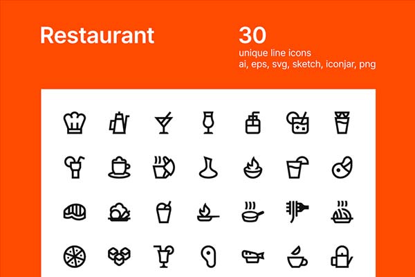 绘制精良餐厅矢量图标素材套装下载[Ai,Sketch]