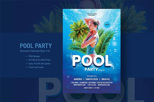 时尚绚丽多用途的高品质清凉夏日泳池派对party海报设计模板