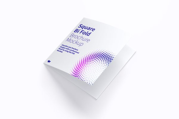 方形双折小册子模型 Square Bi Fold Brochure Mockup 01