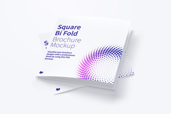 方形画册样机素材 Square Bi Fold Brochure Mockup 06