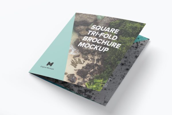 正方形的小册子设计样机 Square Tri-Fold Brochure Mockup 01
