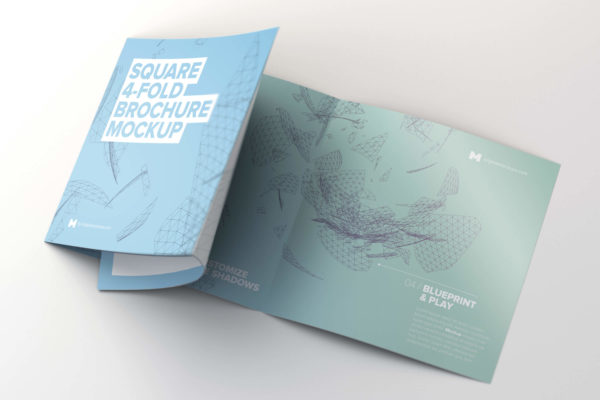 展开的方形四折页小册子 Unfolding Square 4-Fold Brochure Mockup